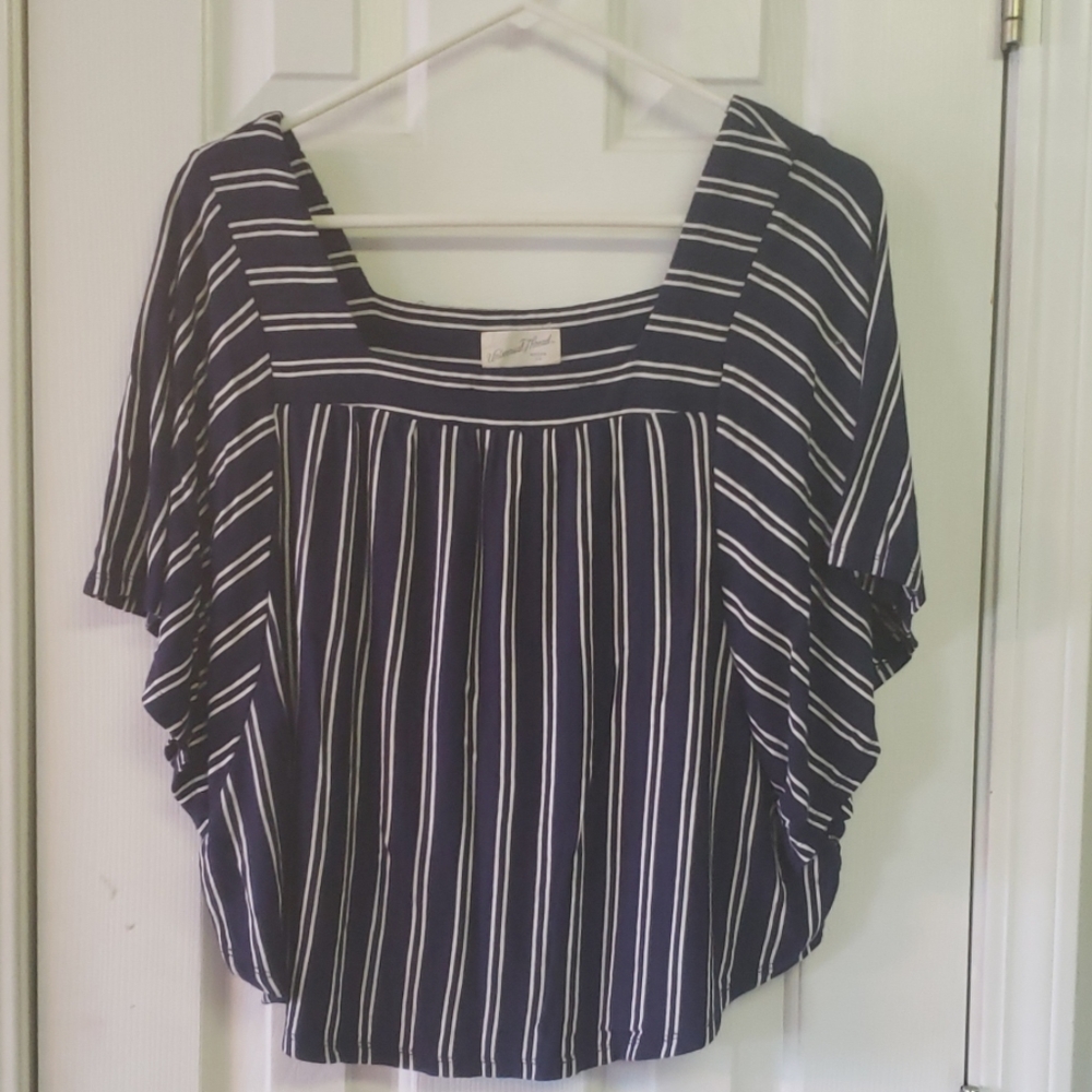 Navy and White Striped Blouse
